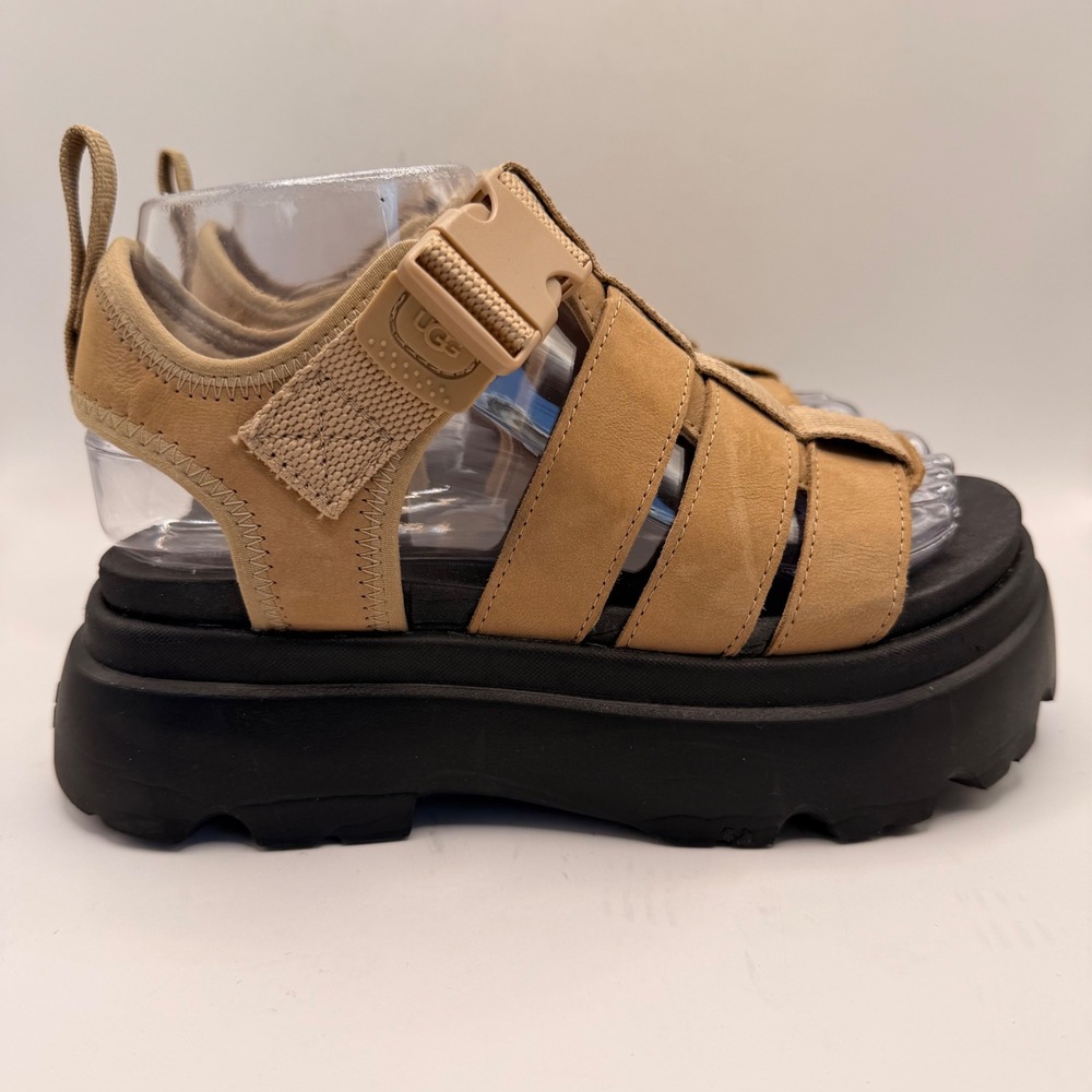 UGG Cora  Fisherman Sandals Sand Black Platform Lug Sole 1152698 Womens 6